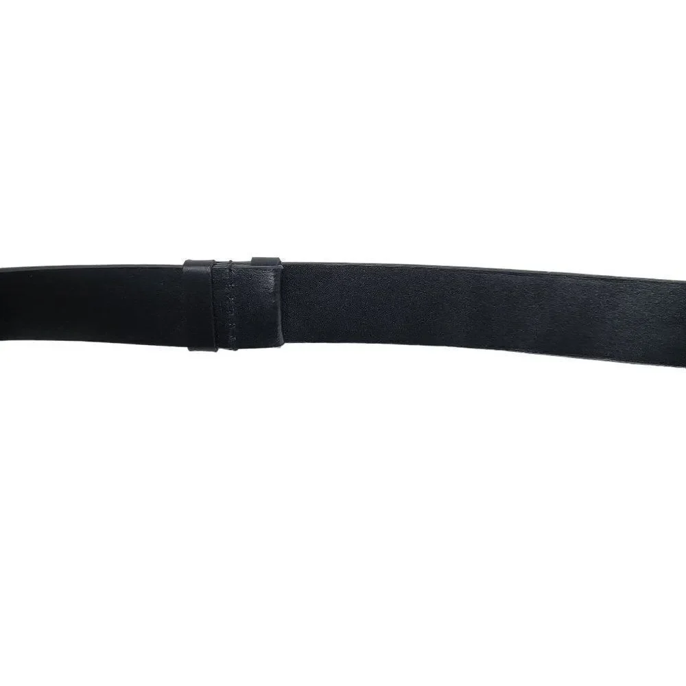 Chico’s Black Leather Off The Hip Adjustable Belt M Silver Gold Hook Buckle Punk